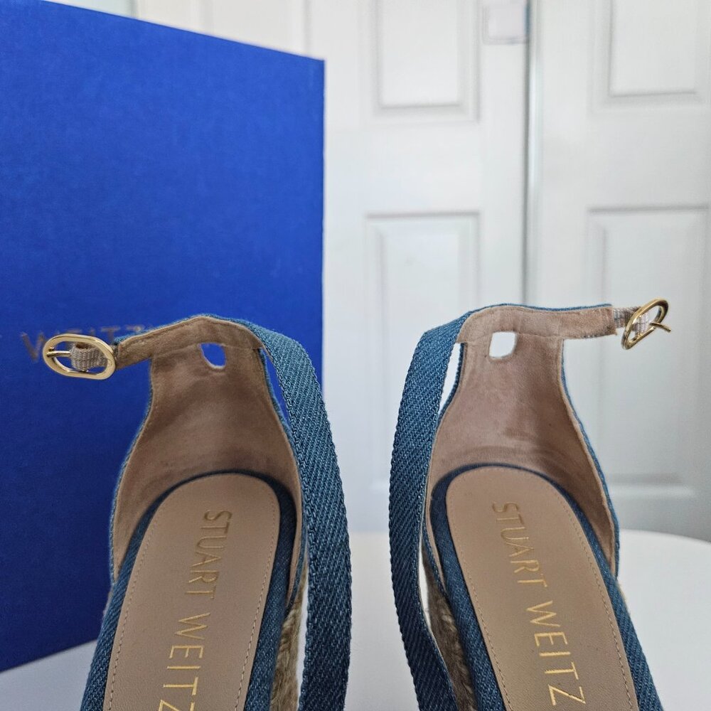 Stuart Weitzman Denim Espadrille Wedge Sandals – Size 7 / EU 37.5 – NWOT - Picture 10 of 14